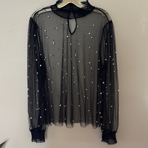 Forever 21 Tops - Forever 21 Black Sheer Blouse with White Accents